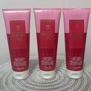BBW Strawberry Pound Cake Body Cream set of 3 NWT